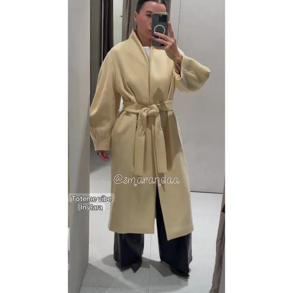 Zara Oversized Wool Blend Coat Cream Size L - Picture 8 of 17